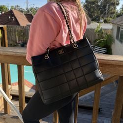 Chanel Chocolate Bar Black Tote Bag Authentic 