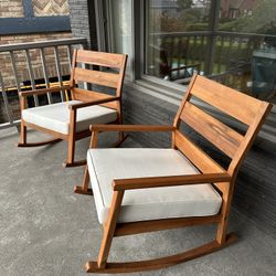 Solid Wood Rocking Chairs (Set of 2) w/ Cushions