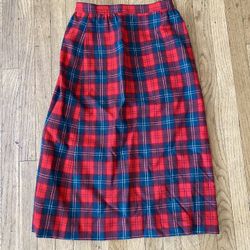 Vintage Pendleton Red Tartan Plaid Pleated Skirt 100%Virgin Wool Sz 8 USA Preppy