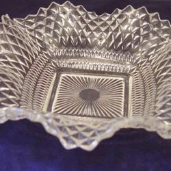 Vintage Glass Square Ruffled Diamond Point Trinket Dish/Ashtray