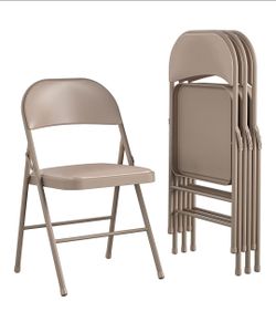 Cosco Vinyl Folding Chair, 4 Pack, Antique Linen