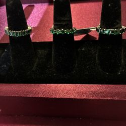 Three Sterling Silver and Emerald (4mm) Rings