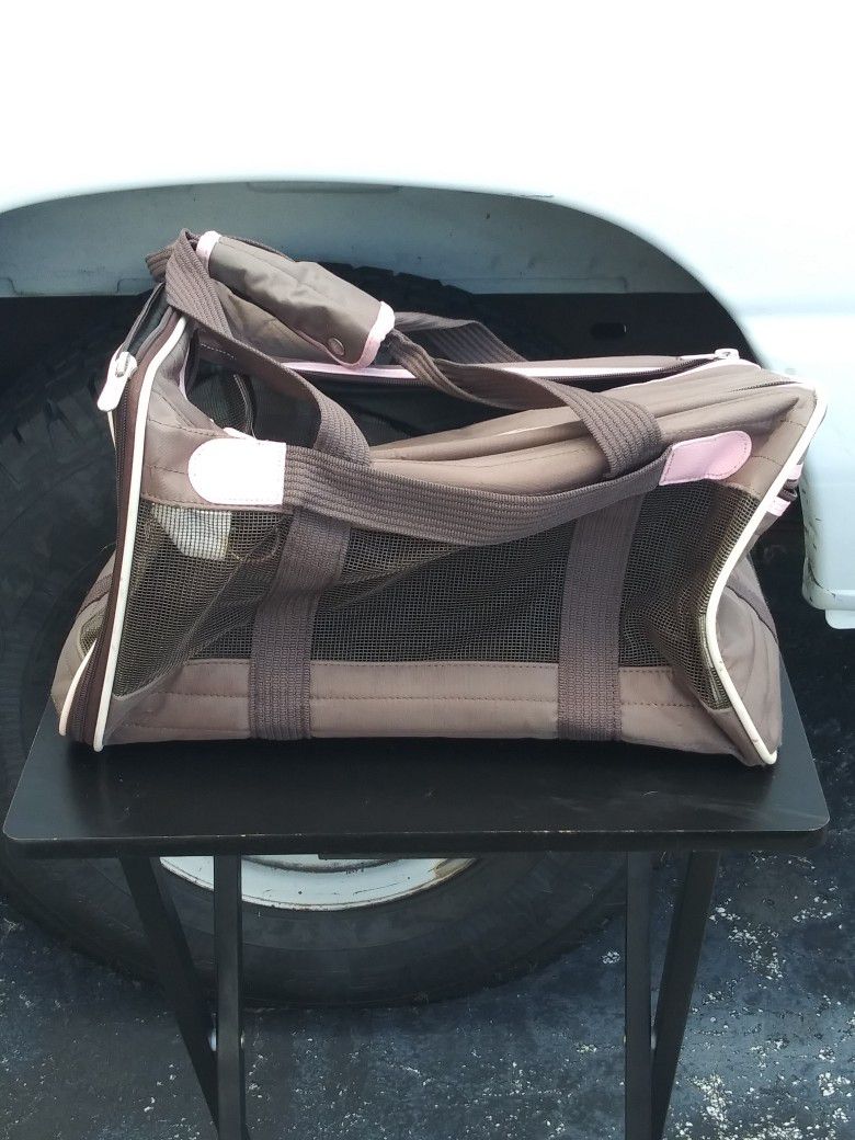 Pink & Brown Small Dog Carrier-used
