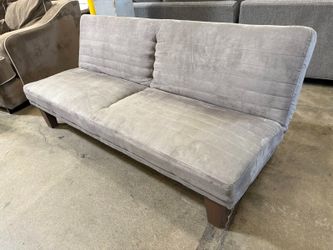 Grey Channel Stitched Futon with Brown Wood-Look Feet