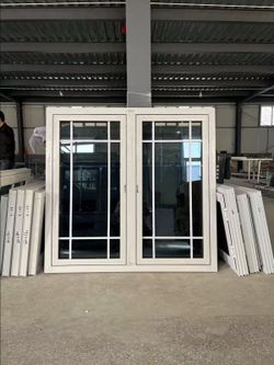 Double Panel White Framed Window with Grid