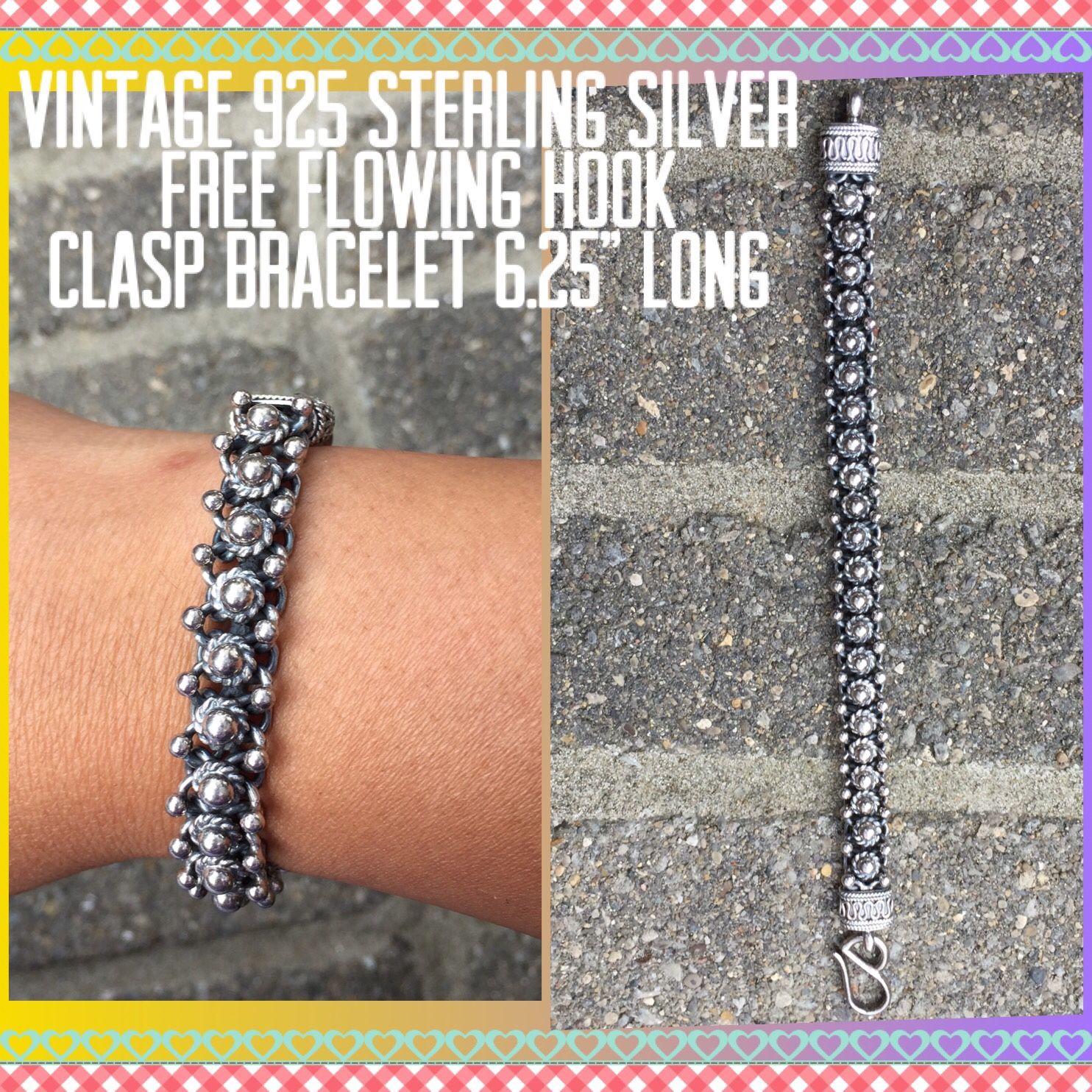 Vintage 925 STER Silver Ornate Design Bracelet 6.25”