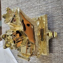 Sled Mantle Christmas Stocking Hanger Hook Holder Gold Weighted Base

