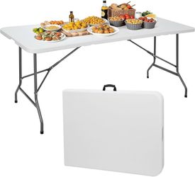 ZenStyle 6 ft Indoor Outdoor Heavy Duty Plastic Folding Table Portable Picnic Table Fold-in-Half Utility Table w/Handle and Steel Legs for Camping, Di
