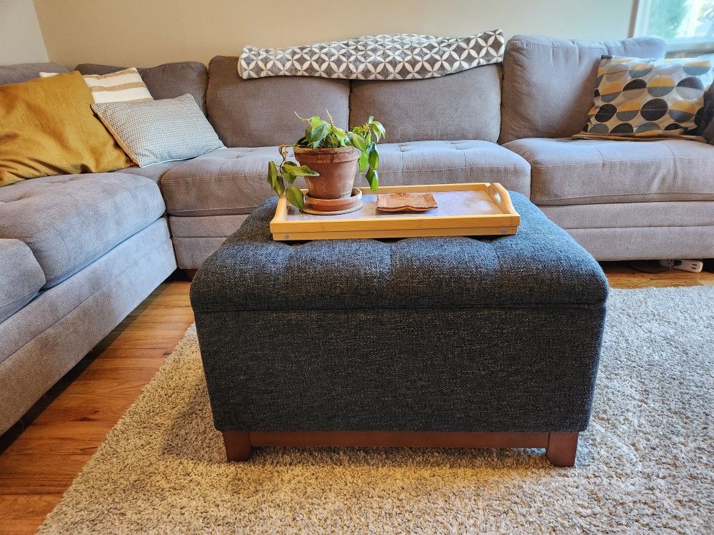 Blue Tufted Ottoman