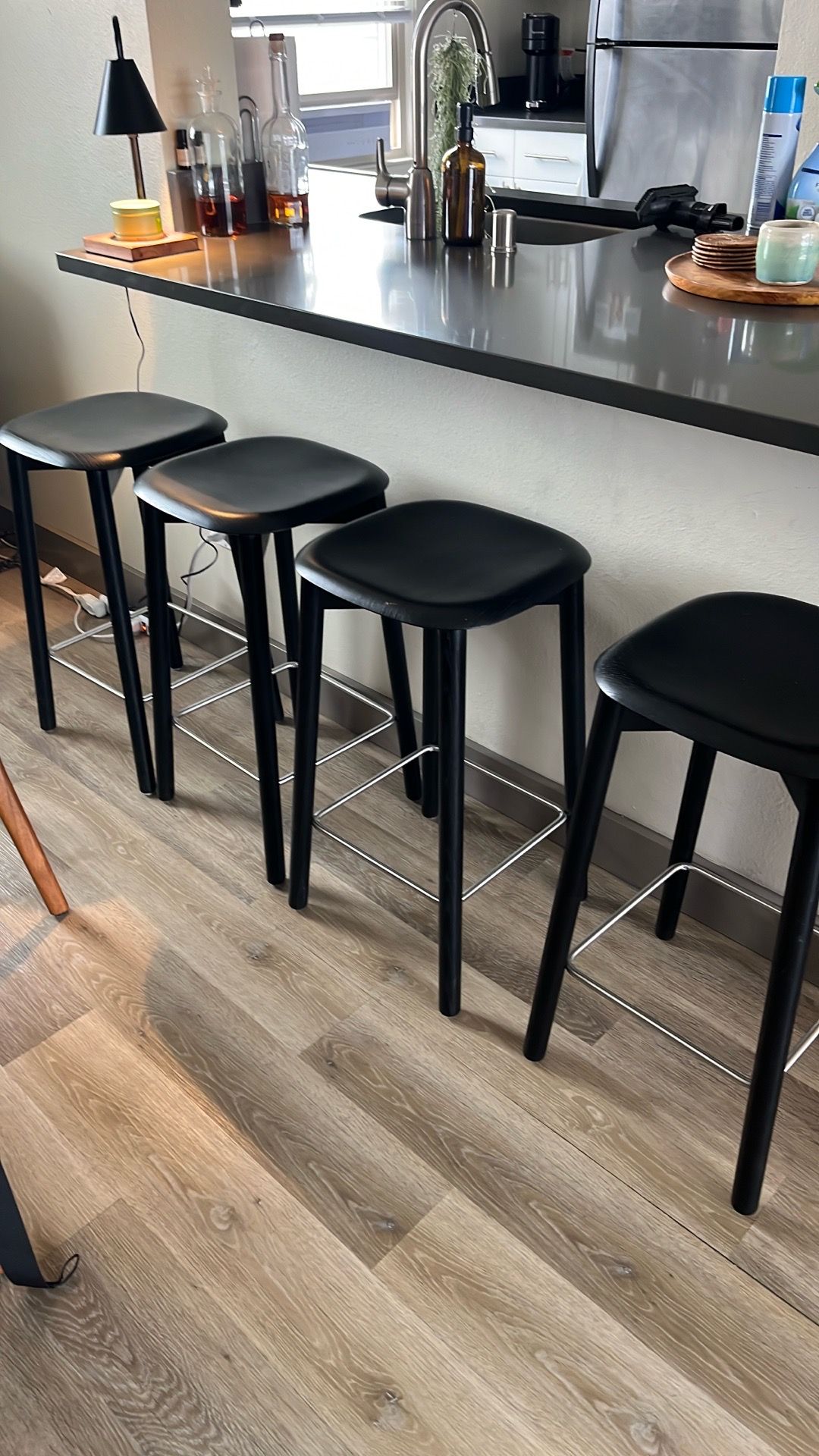 4 wood stools black