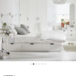 IKEA NORDLI Bed frame with storage, white, Queen + New Mattress 
