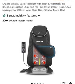 Snailax Shiatsu Back Massager with Heat & Vibration, 3D Kneading Massage Chair Pad for Pain Relief Deep Tissue, Chair Massager for Office Home Chair U