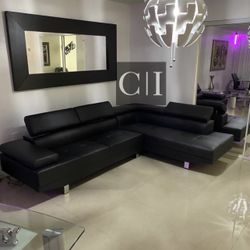 New Black Sectional Sofa Couch 