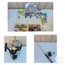 Over 200 PCS Lot Mixed Fishing Lures Hard Bait Hooks Tackle Box 2 Fishing Reels MAKE OFFER FOR ALL