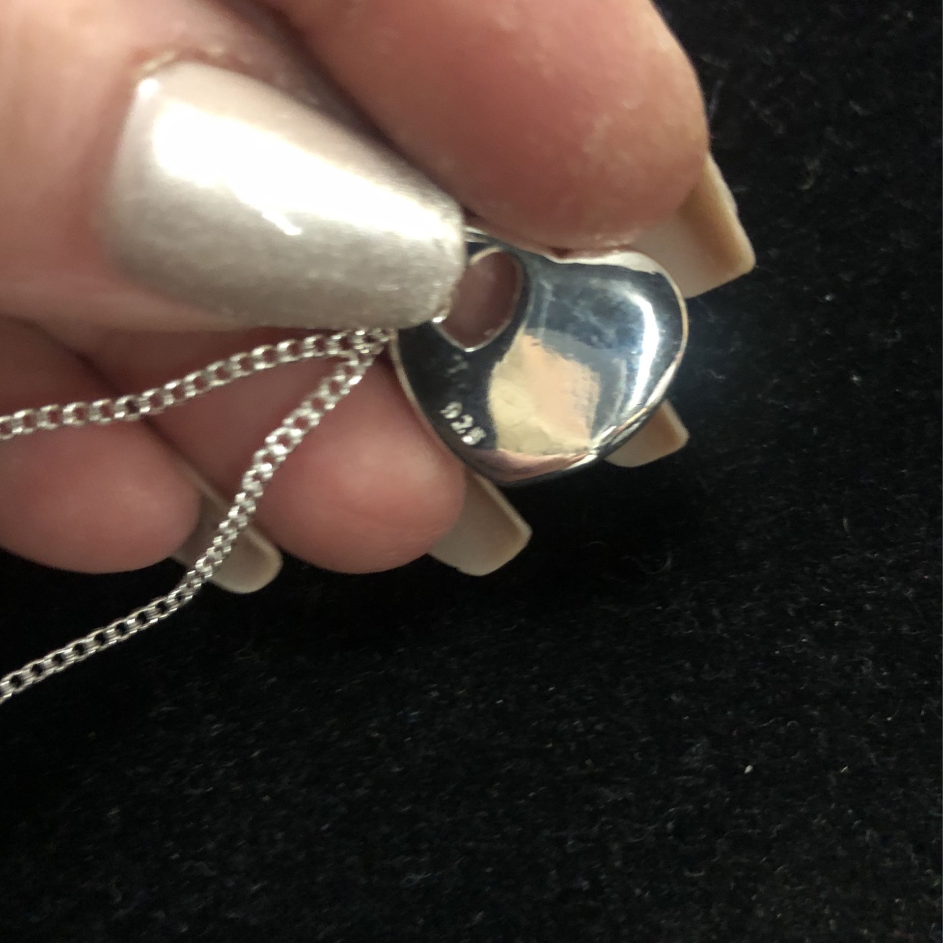 New - Sterling Silver Heart Pendent On 26” Chain