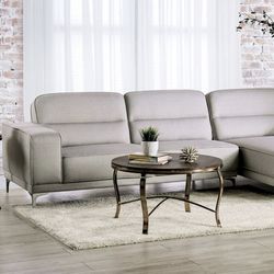 Light Grey Mid-Century Modern Sectional With Chrome Legs And Embedded Wood Tray On Right Chaise Brand New In Box Firm Price $1,280