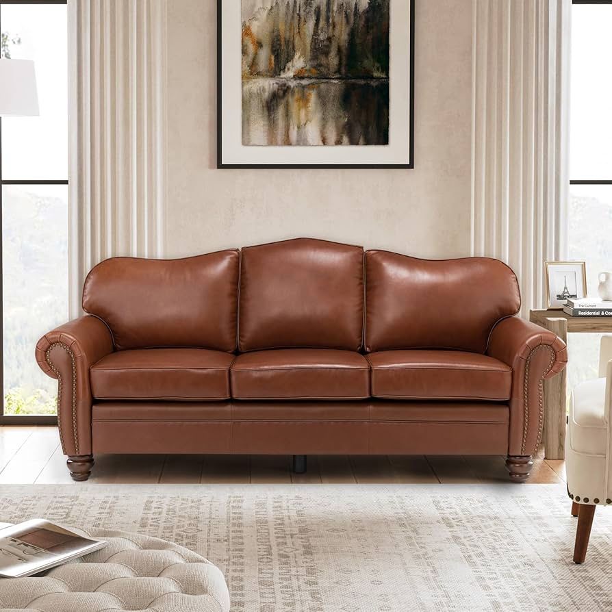 C/Classic 3-Seater Sofa with Premium Leather Upholstery, Stylish & Comfortable Sofa for Living Room or Office, Easy to Maintain & Long-Lasting Brown