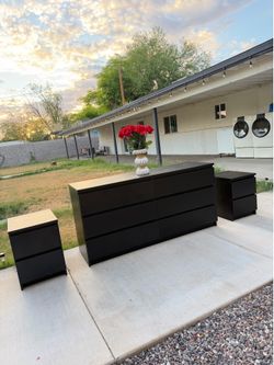 IKEA black dresser + nightstands