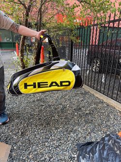 Head yellow black sports bag with retractable handle and wheels