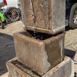 3-Piece Solid Cement Outdoor Water Fountain - Fully Functional