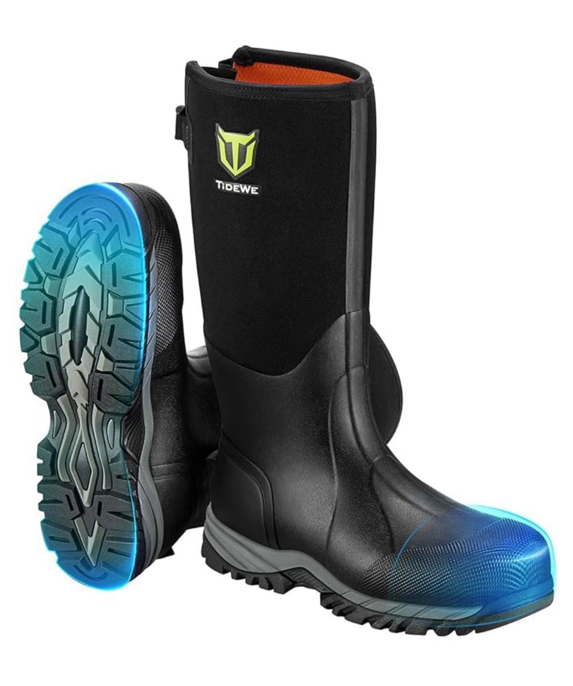TIDEWE Work Boots Puncture-Proof with Steel Toe & Shank, Waterproof Anti Slip Rubber Boots for men, 6mm Neoprene Outdoor Boots, Durable Hunting Boots