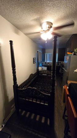 Hand-Carved Solid Wood Four-Poster Canopy Daybed (Orig. $2600)