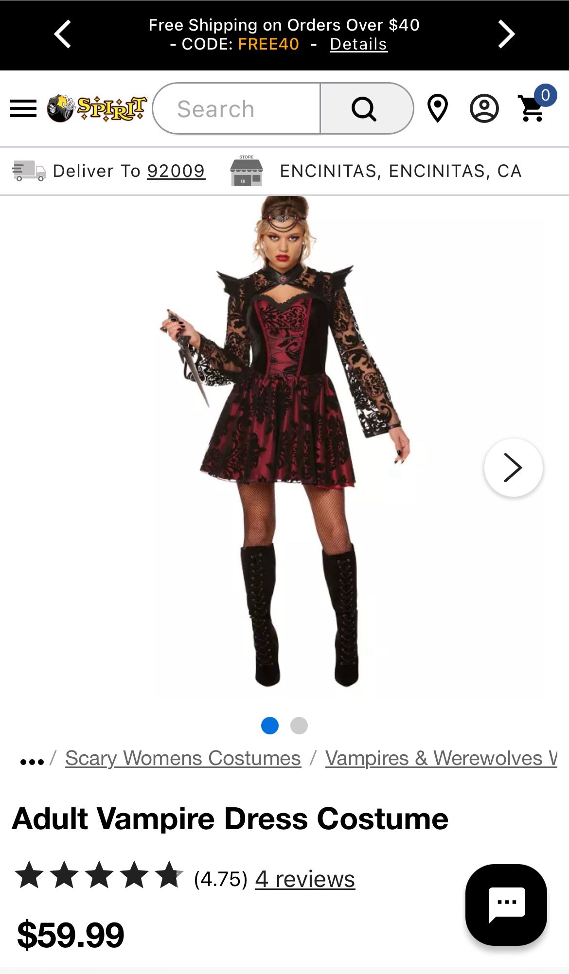 Women’s Vampire Halloween Costume Size L