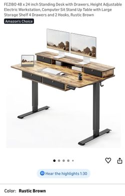 Adjustable Height Desk With Two Levels And Drawers