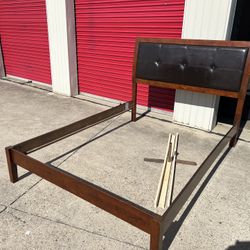 Queen Wood Leather Bed