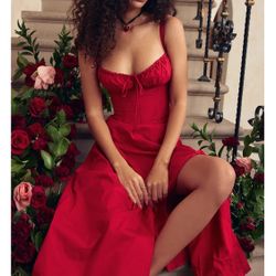 Midi Corset Dress Boho Flowy Slit Lace Up Dresses for Women Going Out A Line Casual Sundress