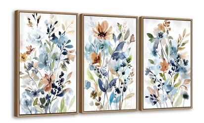 Watercolor Floral Framed Canvas Wall Art Set of 3