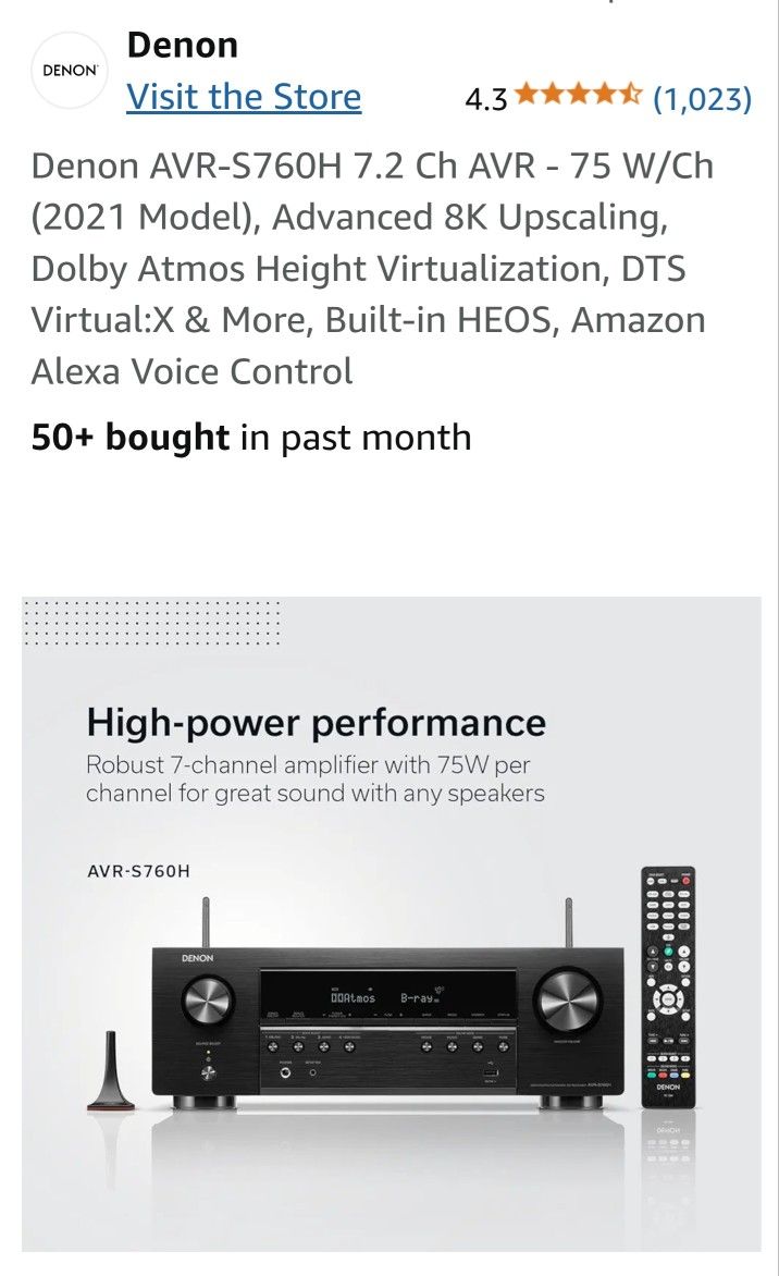 Brand New sealed in the box Denon AVR-S760h 8k Reciever (Selling For $517+tax on Amazonl