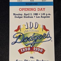 April 2nd 1990 Opening Day Ticket Stub Los Angeles Dodgers Vs San Diego Padres 