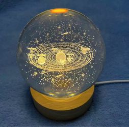 3D Solar System Crystal Ball Planets Model Globe with Wooden Base 3.15" (80mm), Home Decorative Ornament Astronomy Gifts, for Lover Girlfriend