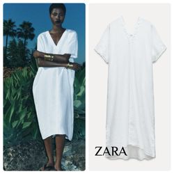 ZARA WOMEN LINEN BLEND TUNIC DRESS ZW COLLECTION