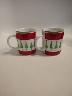 2 crate and barrel tree mugs
