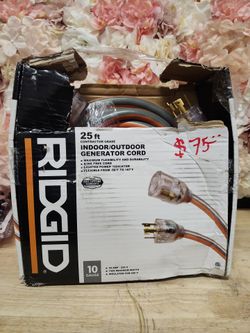 RIDGID
25 ft. 10/4 Heavy Duty Outdoor L14-30 Amp Generator Extension Cord with Lighted End, Orange/Grey