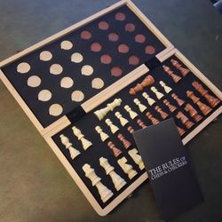 Wooden Chess Set 15'' & Checkers Board Games for All Players with 2 Extra Queens