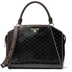 Michael Kors Cleo Logo embossed Patent-leather Handbag in Black Lyst w/ removable shoulder strap