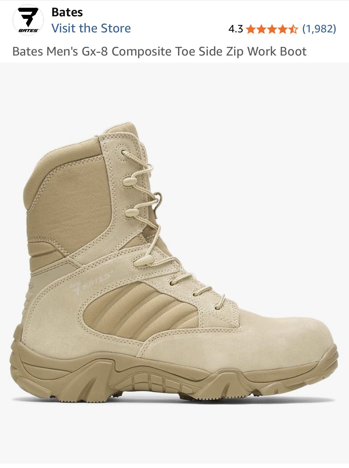 NIB Bates Men’s GX-8 Composite Toe Side Zip Boot Size 11