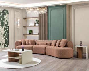 Orange 3 Piece Curved Boucle Sectional