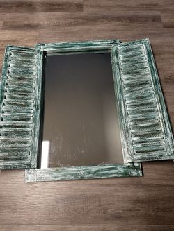 Distressed, Wooden Louvered, Shutter Mirror Wall Hanging