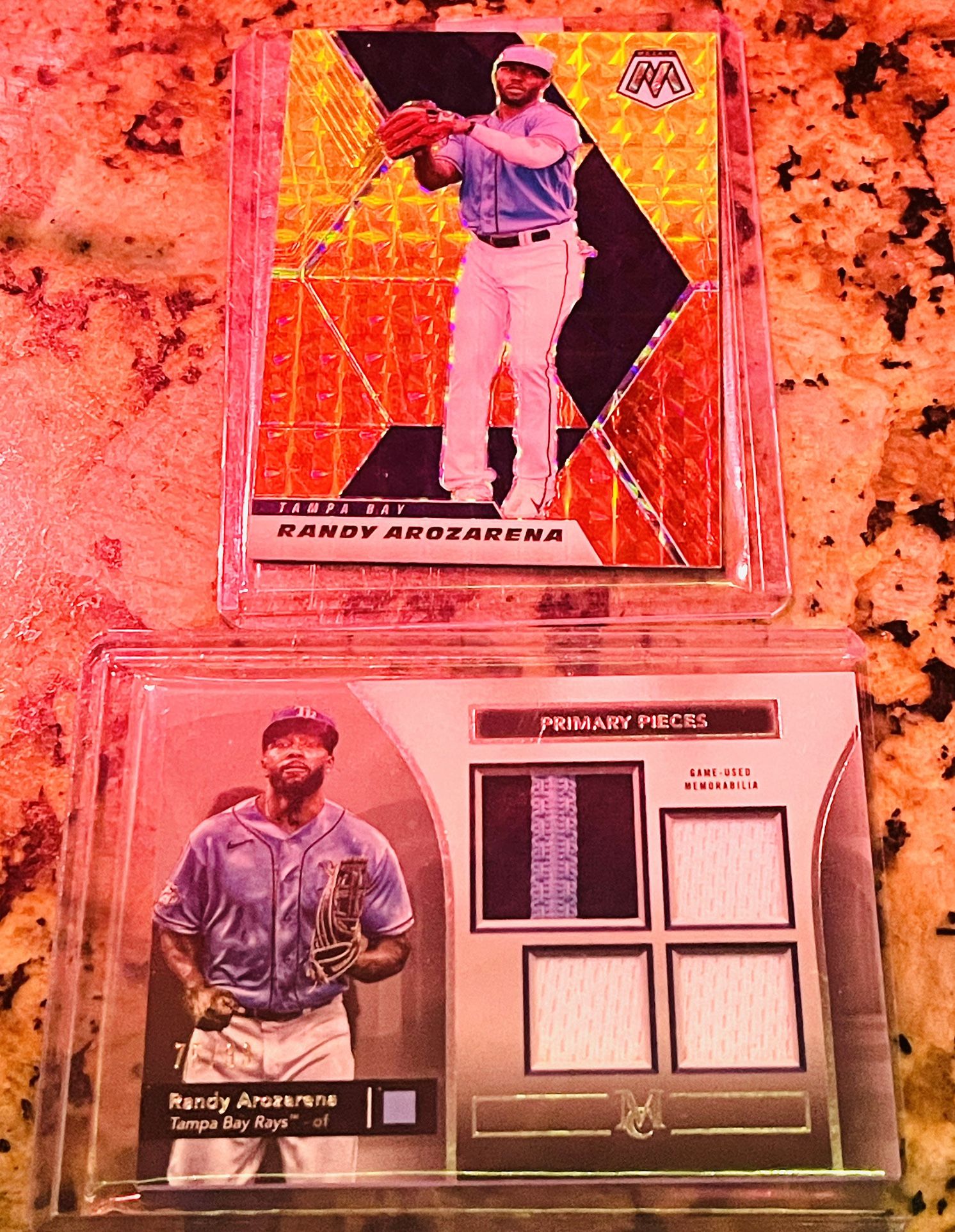 LOT- RANDY AROZARENA /64 Rare 2021 Panini Mosaic Red Yellow Prizm & /99 QUAD PATCH BASEBALL CARDS