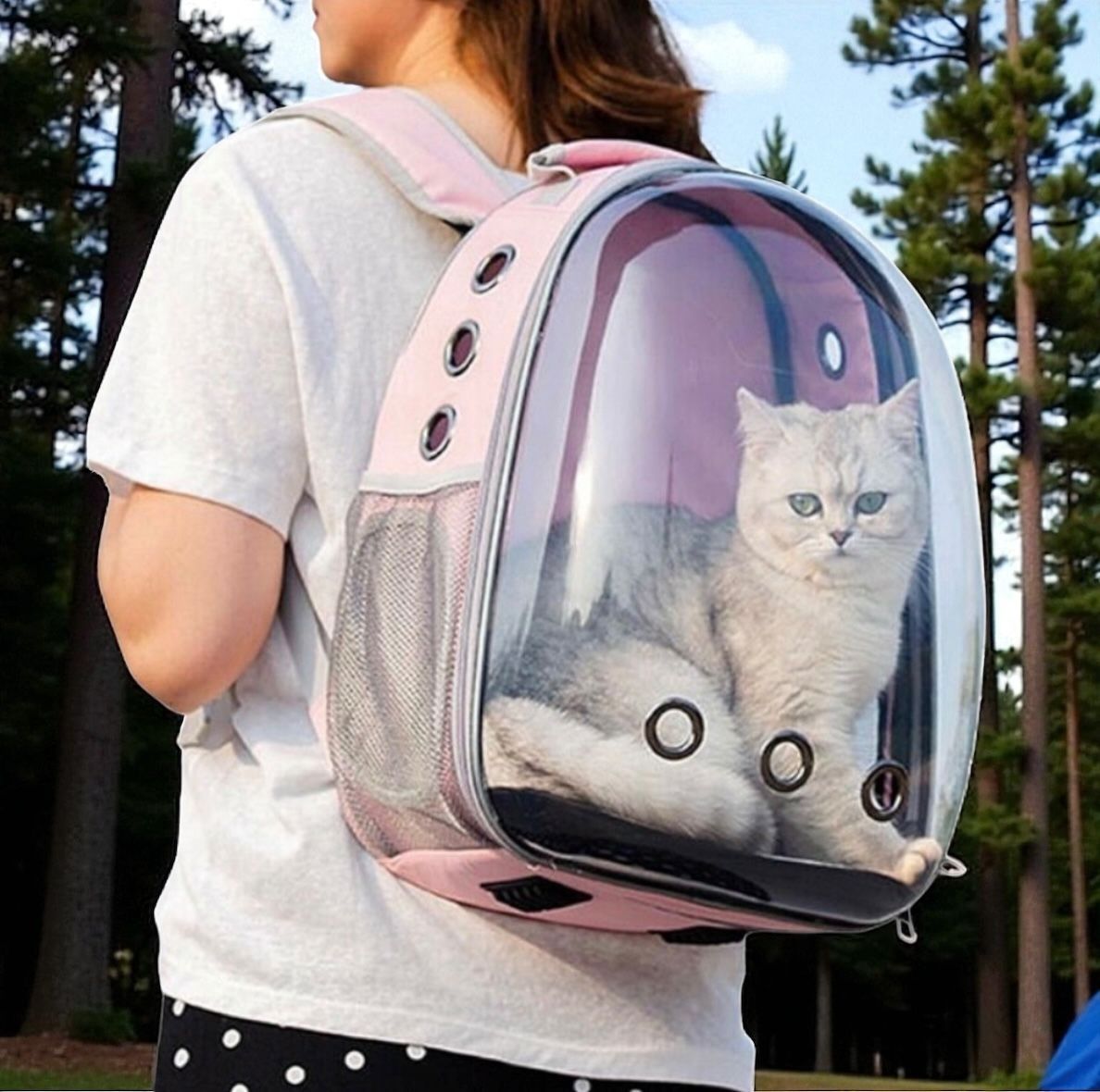 Pink| New! Space Capsule Pet Carrier Backpack – For Small Cats & Dogs  Clear Breathable Bubble Window | Airline-Approved | Travel & Hiking Carrier 