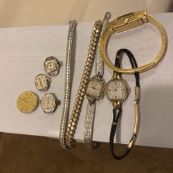Vintage Watches And Bands , 1 10k Gold Plated Bracelet Watch , 1 10k White Gold Plated Watch , Bucherer Welsbro 17 Jewels And Lady Elgin Mechanism 