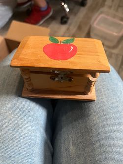 Small Wooden Box with Apple Design
