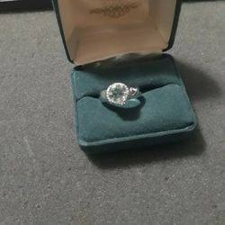 Sterling Silver Genuine Green Amethyst /white Topaz Ring Sz6