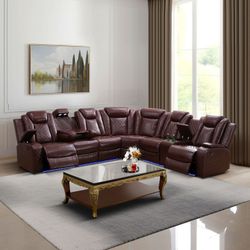 Brown L-Shaped Leather Living Room Set 