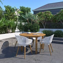 BRAND NEW - 5-Piece Outdoor Table & Chairs Furniture Set - White Patio Dining Set - RECYCLED & SOLID WOOD MATERIAL