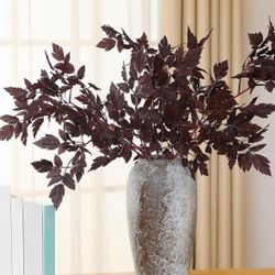 3 Pack 32 Inches Artificial Cimicifuga Plant Leaf Spray Faux Plum Cimicifuga Ramosa Leaf Branch Faux Fall Spray Silk Plants for Home Vase Weddin